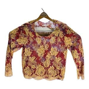 NWOT LOYD/FORD Orange Red Purple Floral Seethrough Rayon L/S Womens Size 4